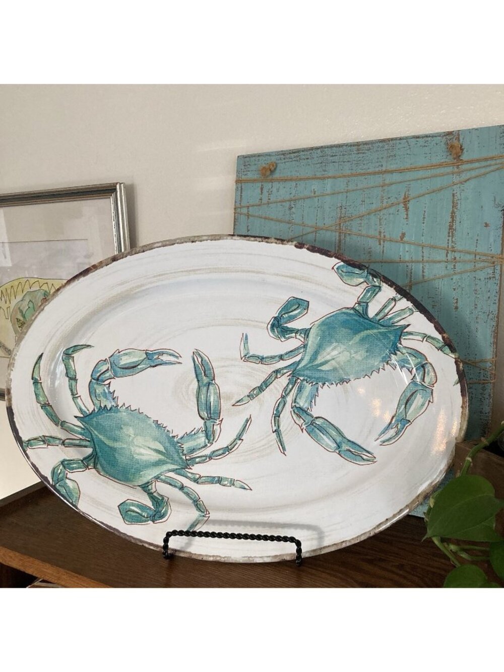 Tommy Bahama Teal CRABS Beach Nautical 19-3/4" Melamine  Tray Serving Platter